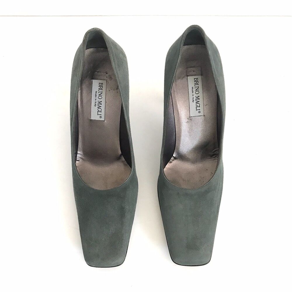 Bruno Magli Women’s Square Toes Suede Pumps Heels Dark Olive Green - Picture 2 of 12